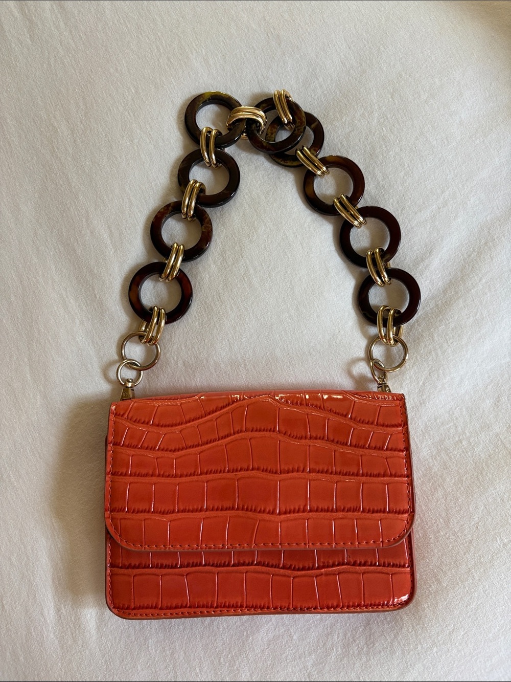 ASOS Women’s Orange Croc-Embossed Shoulder Bag with Chain Link Strap